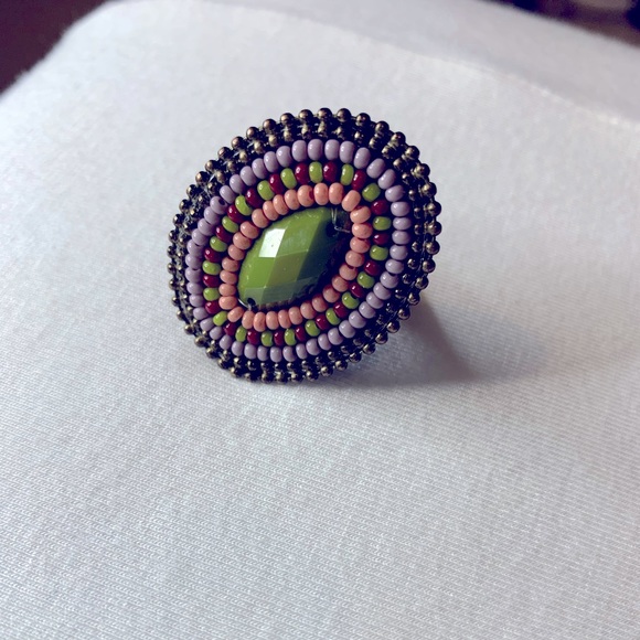 Violet, olive green adjustable ring - Picture 1 of 2